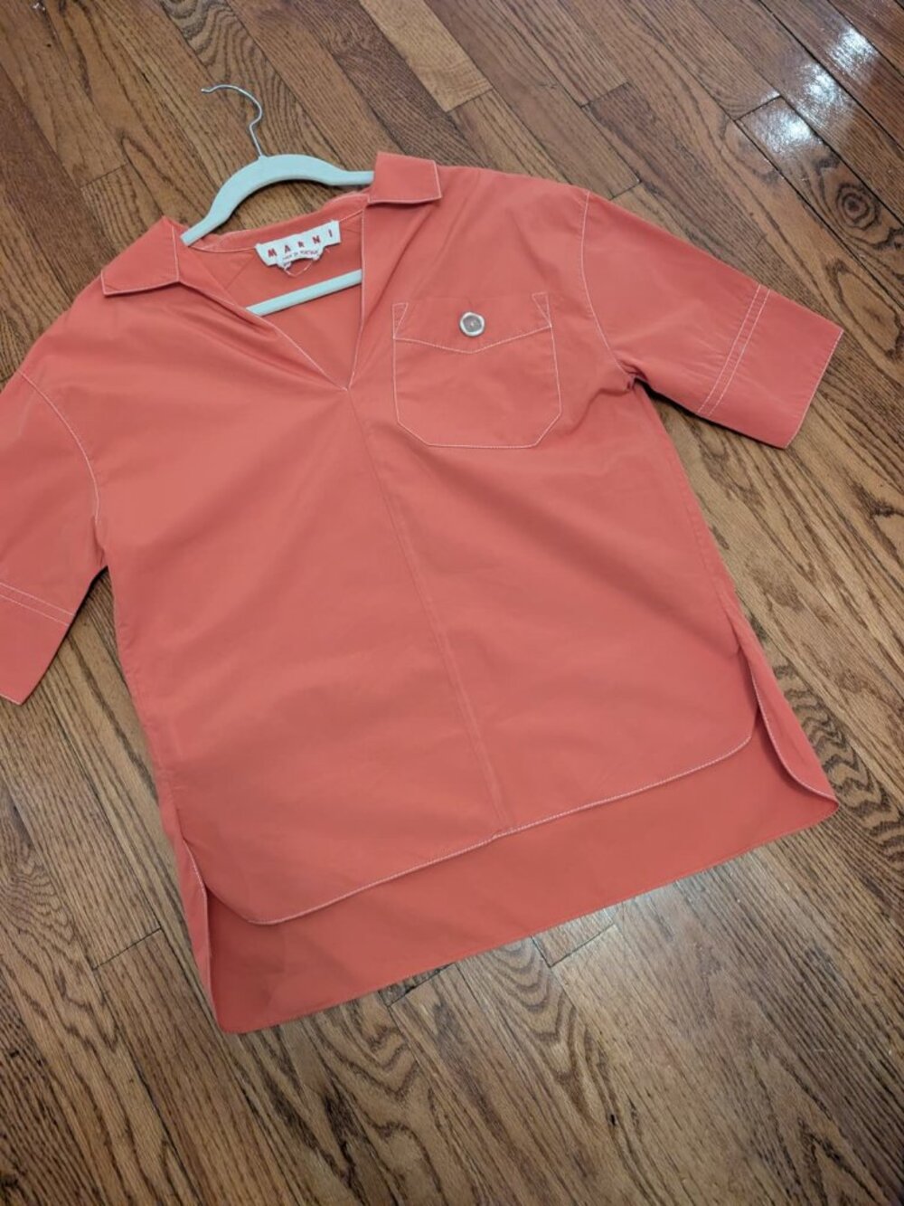 Marni Coral Camp Collar Short Sleeve Popover Shirt IT 40 US 4